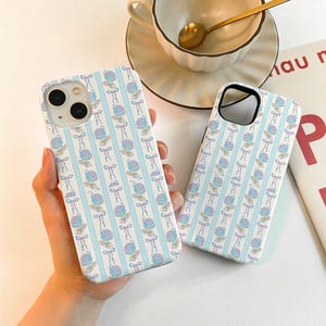 Blue Flower with Bow Case for iPhone 16 15 13 12, iPhone14 13 12 11 Pro Max Matte 16 15 Plus Case, iPhone 12/13 Mini Case XR XS SE Case