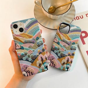 Faux Embroidery Plants Case for iPhone 16 15 13 14, iPhone14 13 12 11 Pro Max Matte 16 15 Plus Case, iPhone 12/13 Mini Case XR XS SE Case