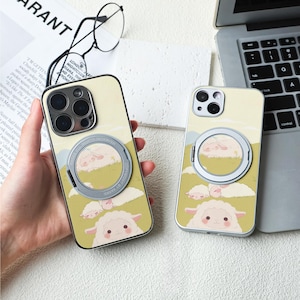 かわいい羊のiPhoneケース、Magsafe iPhone 16/15ケース、iPhone 14/13/12レザーマグネットケース、iPhone 7/8/12/13 MiniケースXR XS SEケース
