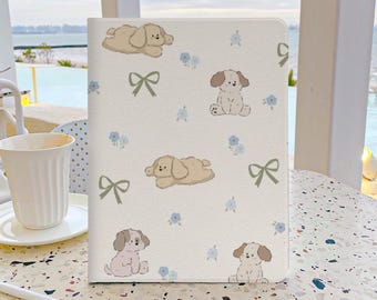 Cute Bow Tie Puppy iPad Case 7th Generation iPad Case with pencil holder iPad Case 9 Generation 10.2 Soft Back Cover For iPad Air 4
