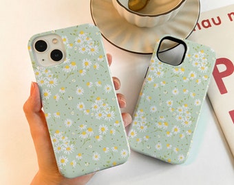 Coque de téléphone à fleurs vertes pour iPhone, compatible modèles 15 Pro, 14, 13, 12, 11 Pro Max, SE, X, XR, XS Max, 7, 8 Plus