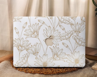 White Line Flowers MacBook Case for MacBook Pro 16 15 Air 15 14 13 11 MacBook Retina 15 13 12 Apple Laptop Sleeves 2023 2022 Cover A2941