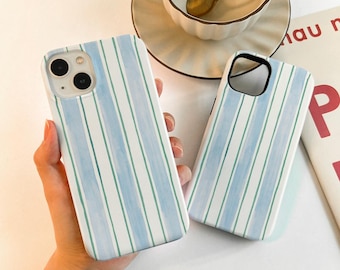 Blue Stripes iPhone Case For iPhone16 15 13 12, iPhone14 13 12 Pro Max Matte 14 15 Plus Case, iPhone 7/8/12/13 Mini Case XR XS SE Case