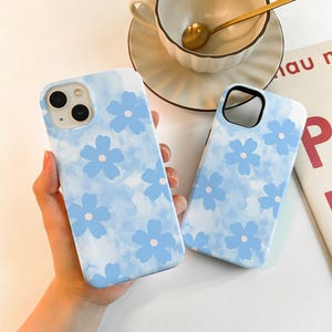 Blue Flowers Case For iPhone 16 15 13 12 11, iPhone14 13 12 11 Pro Max Matte 16 15 Plus Case, iPhone 7/8/12/13 Mini Case XR XS SE Case