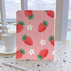 Cute strawberry pattern  iPad Case 7th Generation iPad Case with pencil holder iPad Case 9 Generation 10.2 Soft Back Cover For iPad Air 4