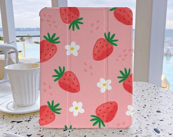 Cute strawberry pattern  iPad Case 7th Generation iPad Case with pencil holder iPad Case 9 Generation 10.2 Soft Back Cover For iPad Air 4