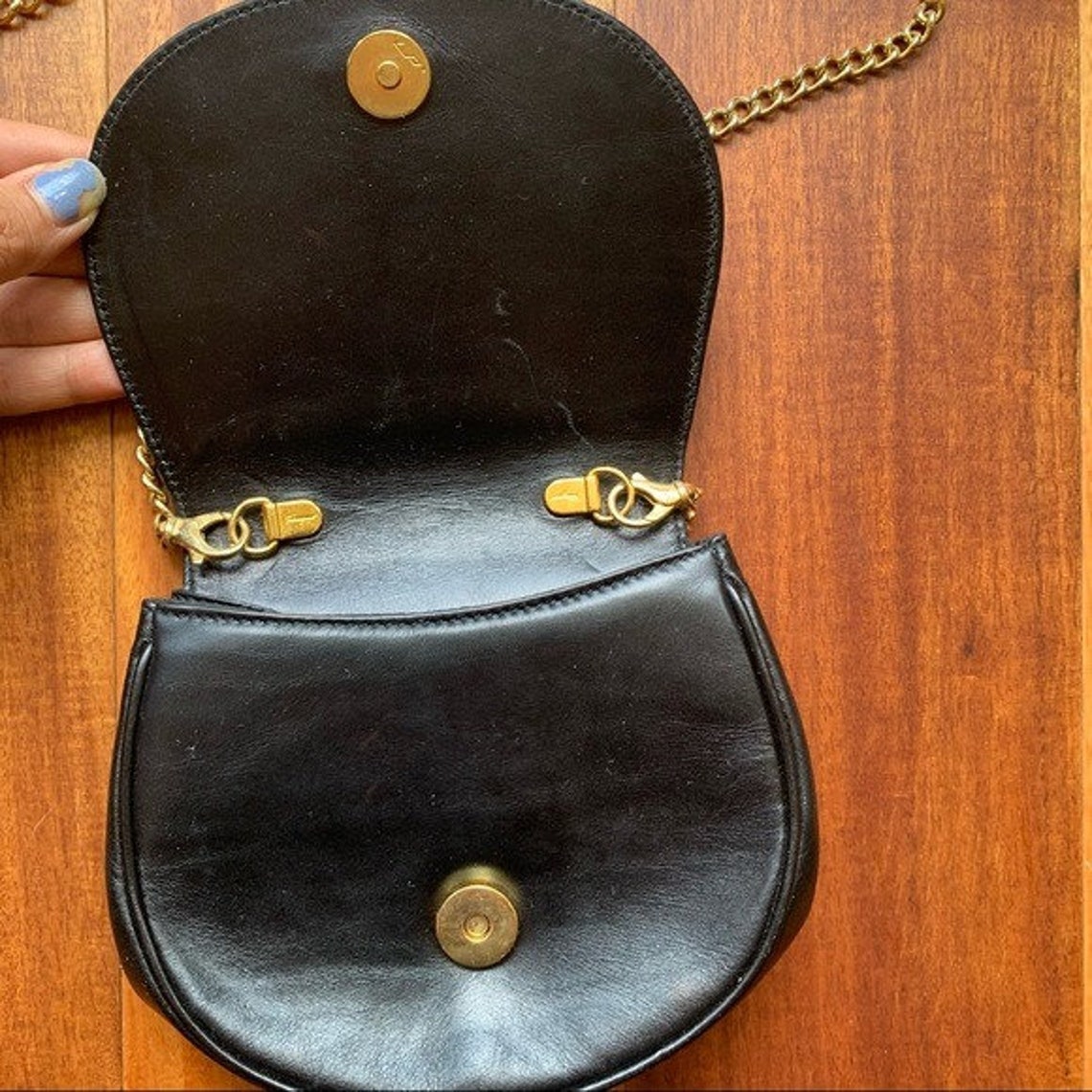 Vintage Salvatore Ferragamo Black Leather Gold Chain Crossbody | Etsy