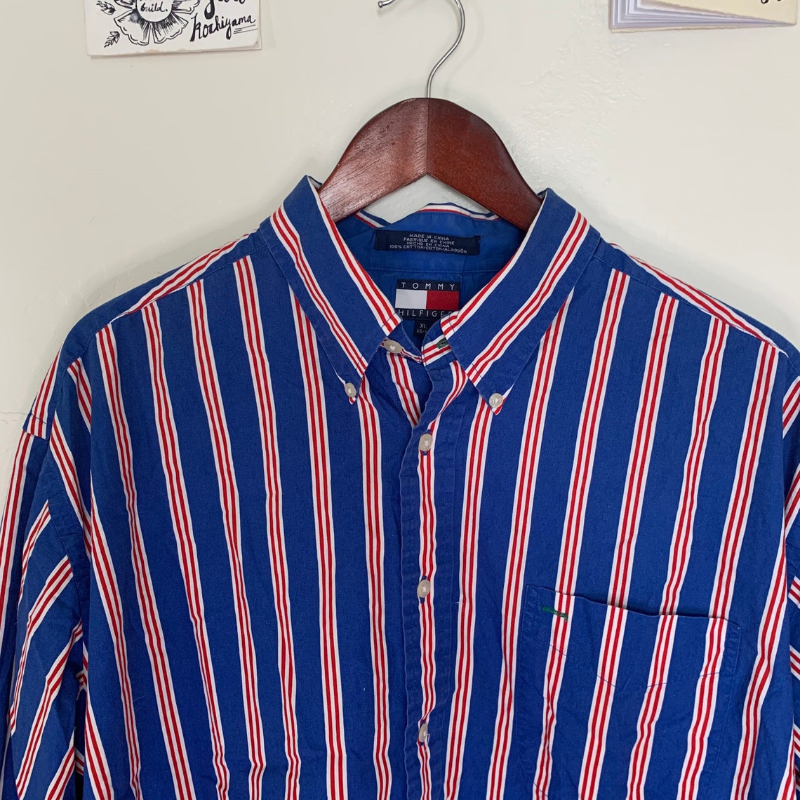 90s Tommy Hilfiger Red White and Blue Vertical Striped | Etsy