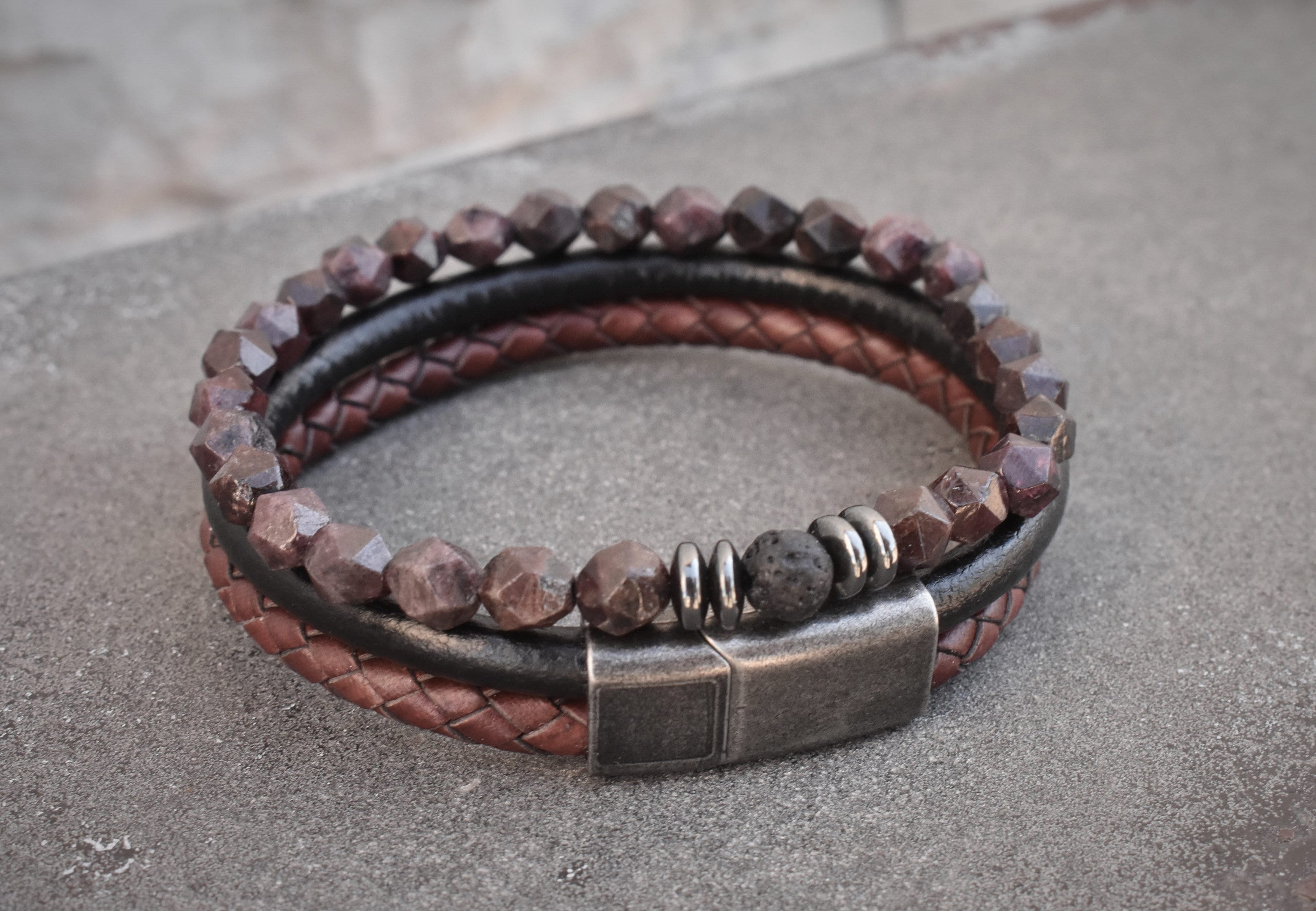 Perle Herren Leder Armband Set schwarz und braun Leder Armband Etsy