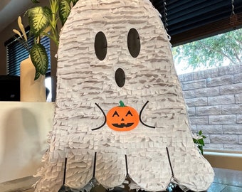 Holiday Halloween Ghost Holding Pumpkin Handmade Pinata | Birthday Party Piñata Decor