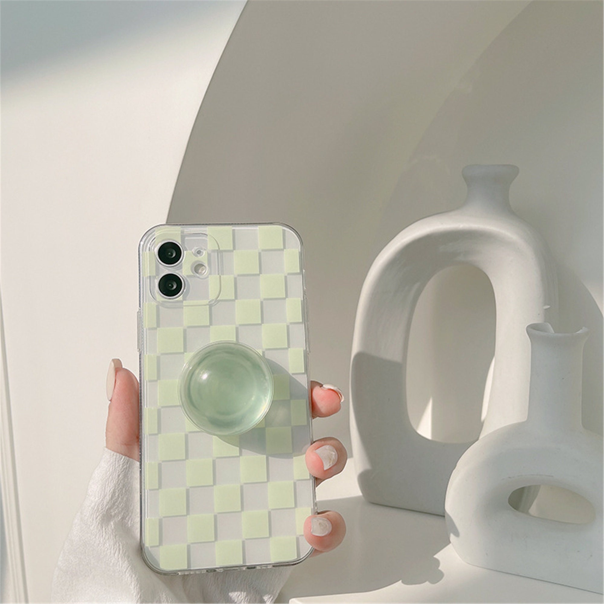 Green Plaid Pop Socket Iphone 13 Case Clear Iphone Cases For Etsy