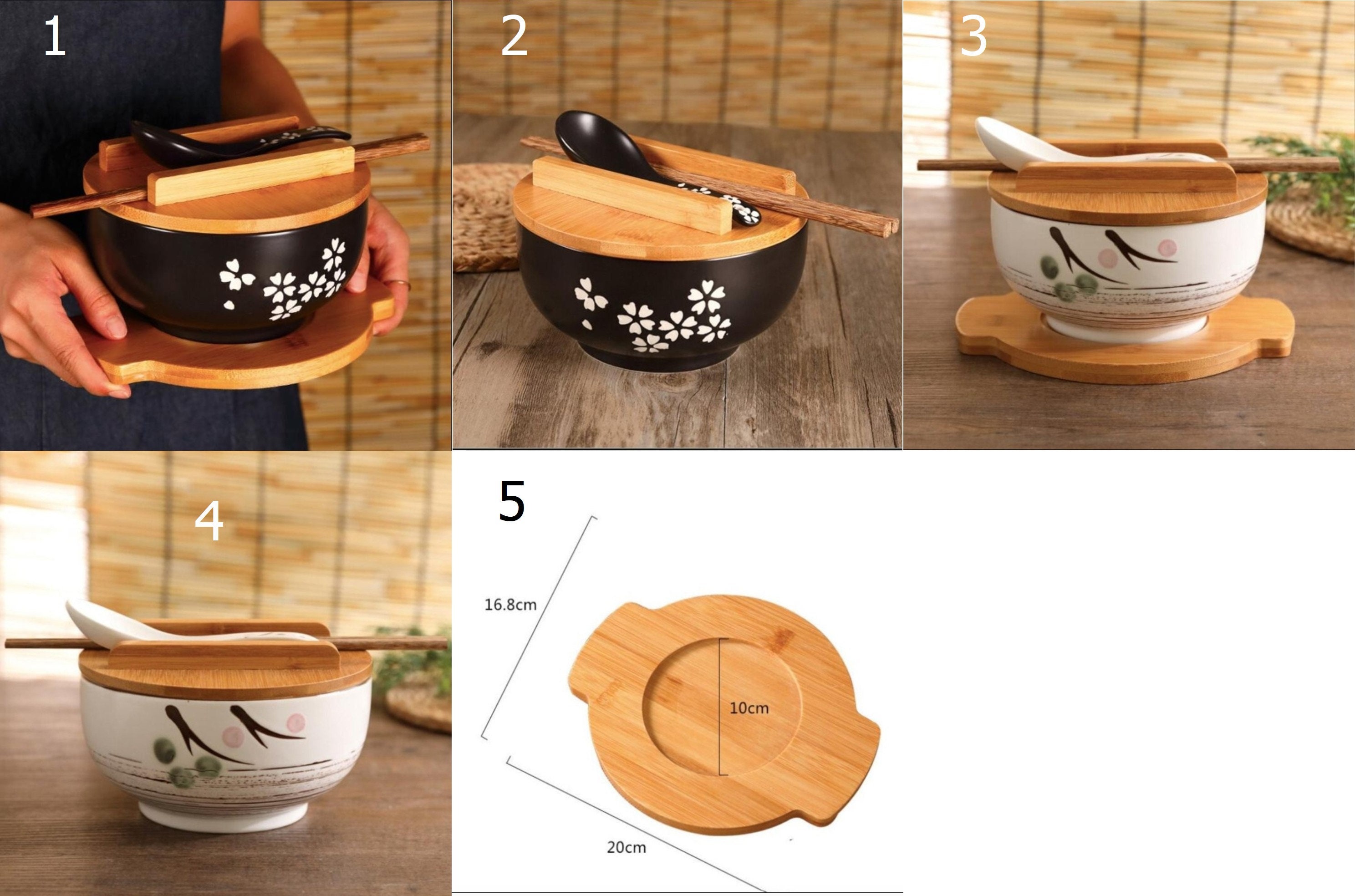 Japanese Style Ceramic Rice Noodle Bowl With Lid Spoon Etsy