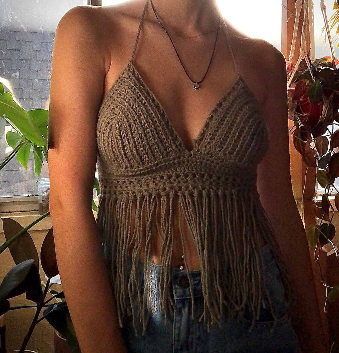 fringe hem crochet halter top