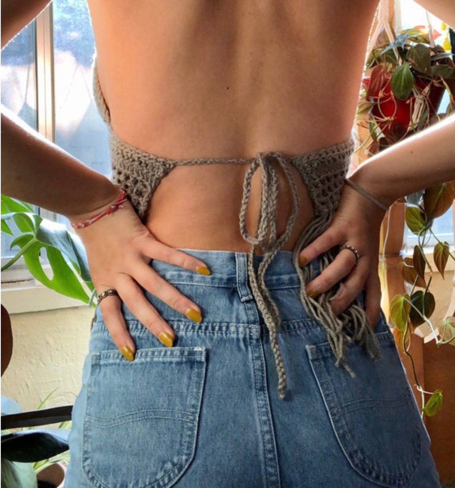 Women's Crochet White Fringed Top