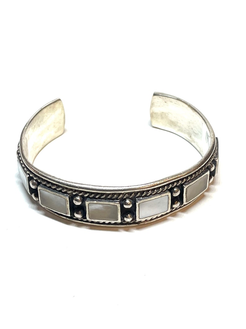 Silver bracelet shops with mother-of-pearl stones