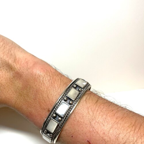 Silver bracelet shops with mother-of-pearl stones