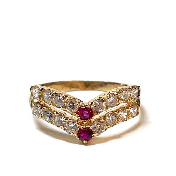 21k gold ring with ruby and zirconia