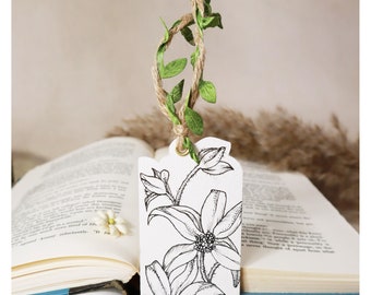 Flower Bookmark, Daisy Bookmark,  Black and white bookmark, ink study bookmark, for book clubs, dinner parties etc.