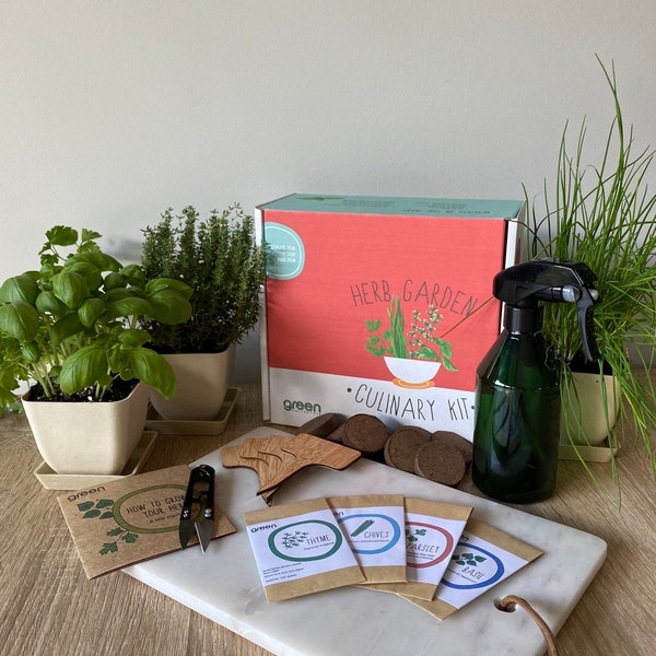 Herb Garden Kit Gift Set, Culinary - Indoor/Outdoor Seed Starter Kit