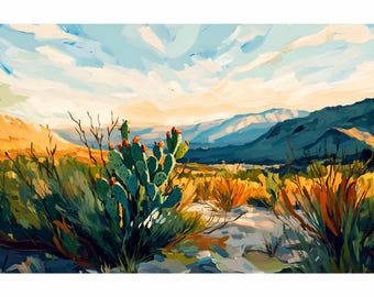 Guadalupe Mountains Print Texas Landscape Art Large Horizontal Painting Western Wall Art