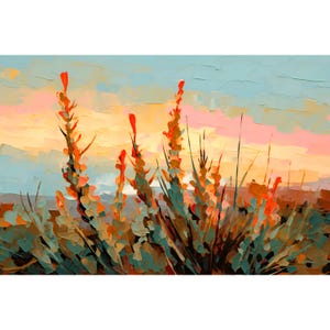Chihuahuan Desert Painting New Mexico Art Print Abstract Landscape Botanical Wall Art Sunrise Southwestern Print Ocotillo Poster