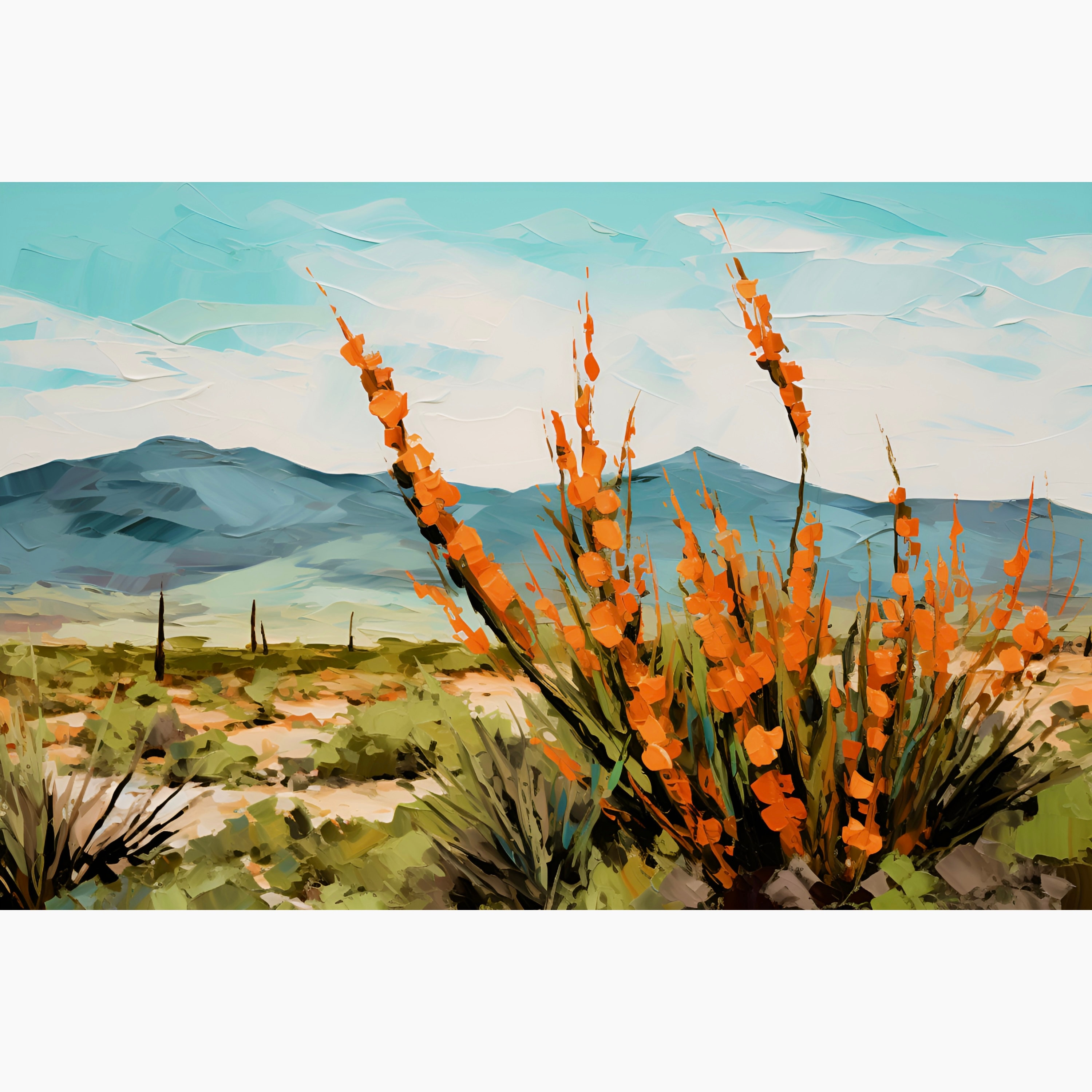 Ocotillo Botanical Painting Big Bend National Park Print Texas Desert Landscape Art Panoramic Mountains Wall Art San Antonio Travel Art