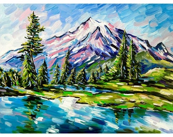 Mount Rainier National Park Art Print from Original Oil Painting Mountains Artwork Travel Art