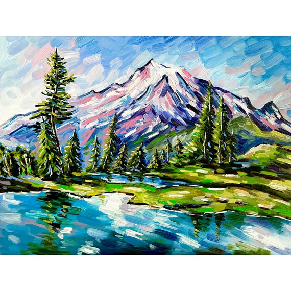 Mount Rainier National Park Art Print from Original Oil Painting Mountains Artwork Travel Art