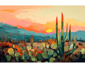 Southwestern Desert Wall Art - Arizona Mountain Sunset Print, Modern Home Décor
