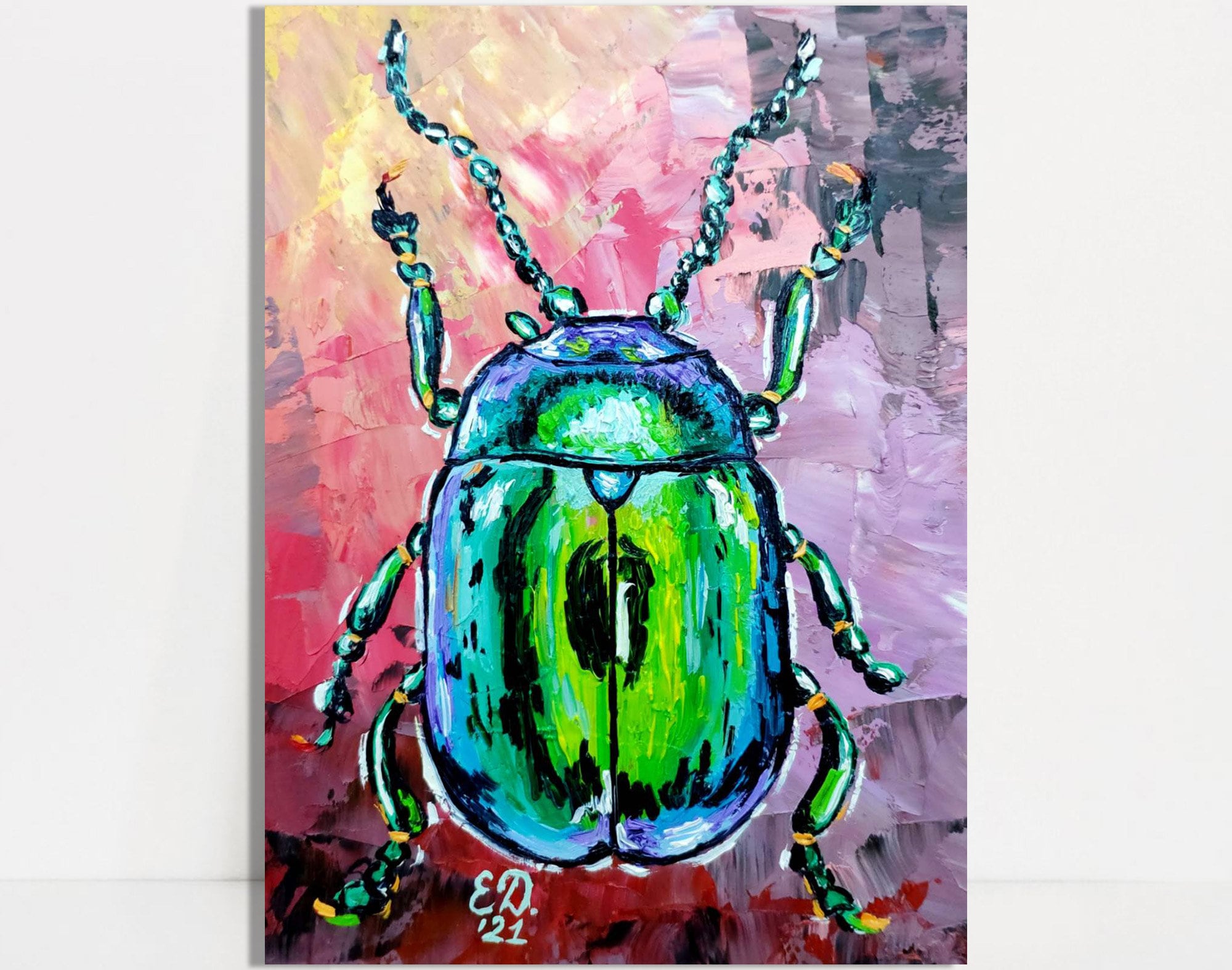 Beetle Painting Insect Original Artwork Colorful Wall Art 8 by Etsy