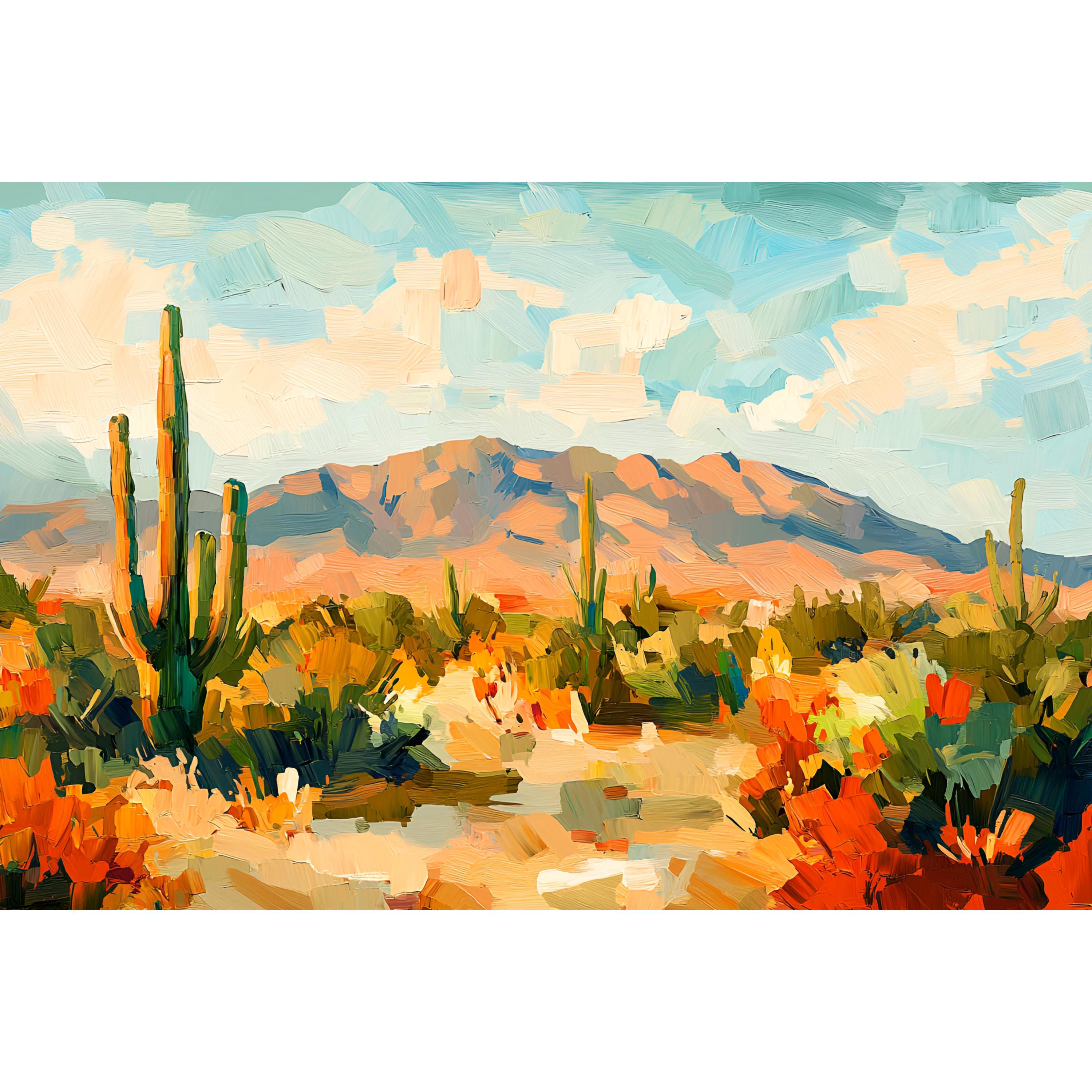 Sandia Mountains Painting New Mexico Landscape Art Panoramic Giclee Print Yellow Green Wall Art Albuquerque Nature Poster