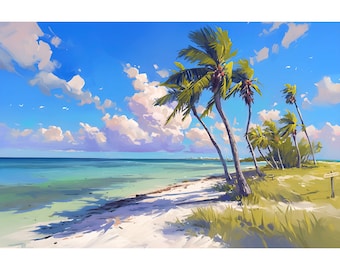 Florida Painting Key Biscayne National Park Florida Art Print Miami Beach Wall Art Seascape Art Palm Trees Artwork