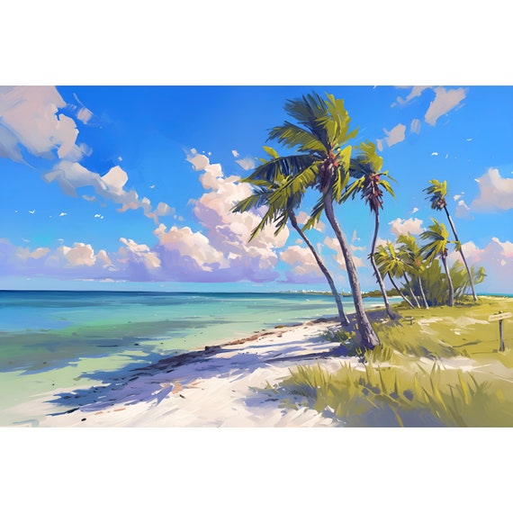 Florida Painting Key Biscayne National Park Florida Art Print Miami Beach Wall Art Seascape Art Palm Trees Artwork
