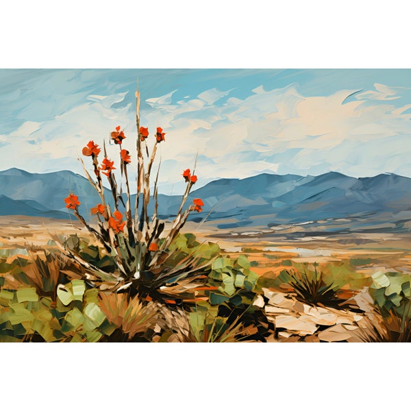 Tortugas Mountain Painting New Mexico Art Print Southwestern Wall Art Agave Yucca Panoramic Landscape Print Nature Travel Poster