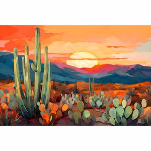 California Landscape Print Huntington Desert Garden Cacti Wall Art Sunrise Southwest Painting Los Angeles Travel Poster