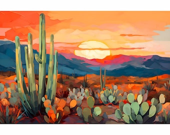 Desert Garden Cacti Art Print: California Landscape Wall Art