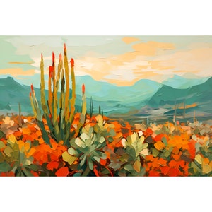 Chihuahuan Desert Painting Big Bend National Park Poster Texas Desert Landscape Ocotillo Botanical Art Print Cactus Wall Art San Antonio Art