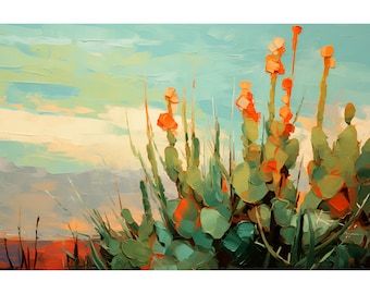 Texas Cactus Wall Art Print Abstract Desert Landscape Painting Southwestern Decor