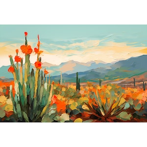 Sangre de Cristo Mountains Painting New Mexico Giclee Print Panoramic Landscape Art Green Yellow Wall Art Albuquerque Travel Poster