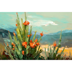 Abstract Desert Botanical Print Roswell New Mexico Art Cactus Plant Painting Midcentury Modern Southwestern Wall Art Green Landscape Poster