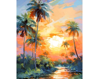 Florida Twin Rivers Painting Forest River Art Print Florida Landscape Wall Art Sunrise Nature Print Travel Gift