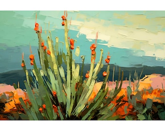 Big Bend Painting Western Desert Print Midcentury Modern Poster Texas Landscape Art Botanical Decor Vintage Wild West Art