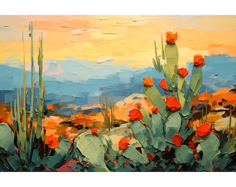 Great Basin Desert Landscape Nevada Art Print Cacti Wall Art Sunrise Southwestern Painting Cactus Artwork Botanical Art