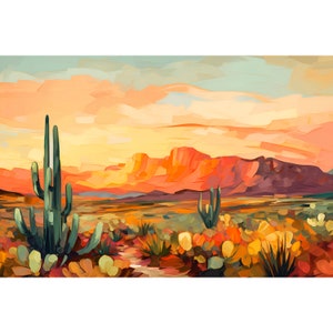 Saguaro Cactus Painting Sonora Desert Print Arizona Landscape Art Botanical Cactus Decor Office Bedroom Painting Wild West Art