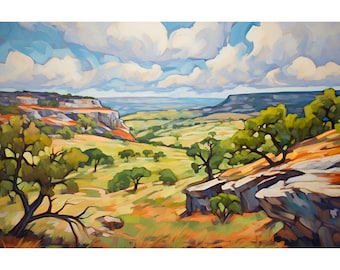 South Texas Landscape Print Hill Country Poster Panoramic Mountains Wall Art San Antonio Gift