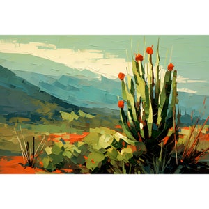 Manzano Mountains New Mexico Travel Print Midcentury Modern Wall Art Cactus Painting Southwestern Travel Poster Colorful Nature Decor