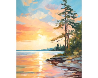 Wee Blue Coo Quadro Con Cornice Albero Al Tramonto – Stampa D'Arte Moderna Pastello, 22,86 X 22,86 Cm (9x9 Pollici)