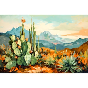 Organ Pipe Cactus National Monument Print Arizona Landscape Art Cacti Wall Art Southwestern Painting Desert Cactus Artwork Botanical Art