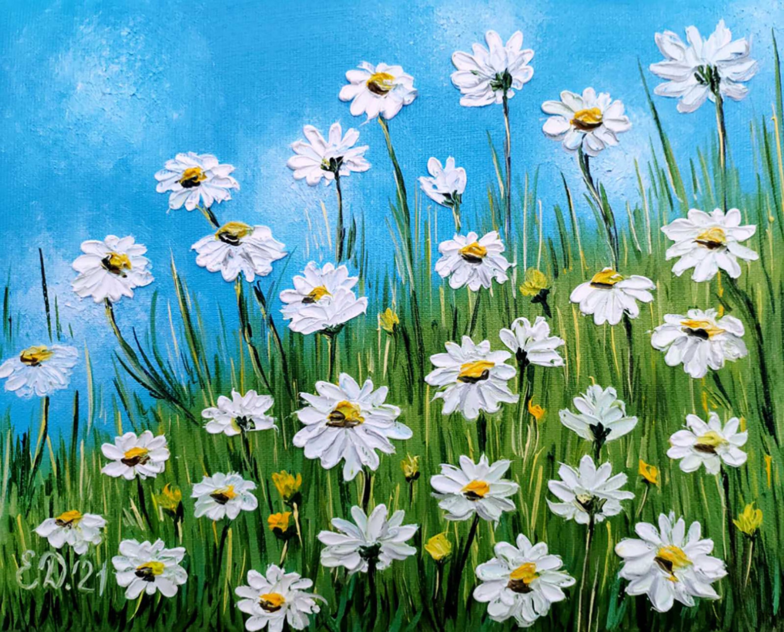 Daisy Painting Flower Original Art Floral Wall Art Meadow Etsy