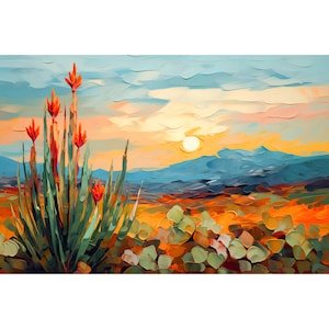 New Mexico Desert Painting Sunset Giclee Print Mountain Valley Landscape Taos Pueblo Wall Art Santa Fe Travel Poster